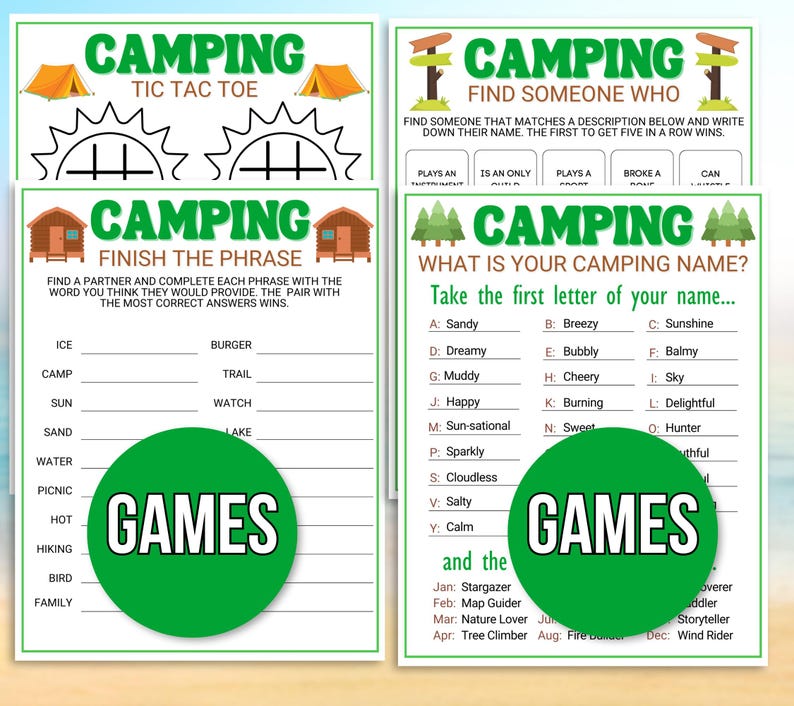 Camping Games, Camping Party Games, Camping Activities, Camping Games for Kids, Camping Printable, Camping Activities, Camping Games Bundle