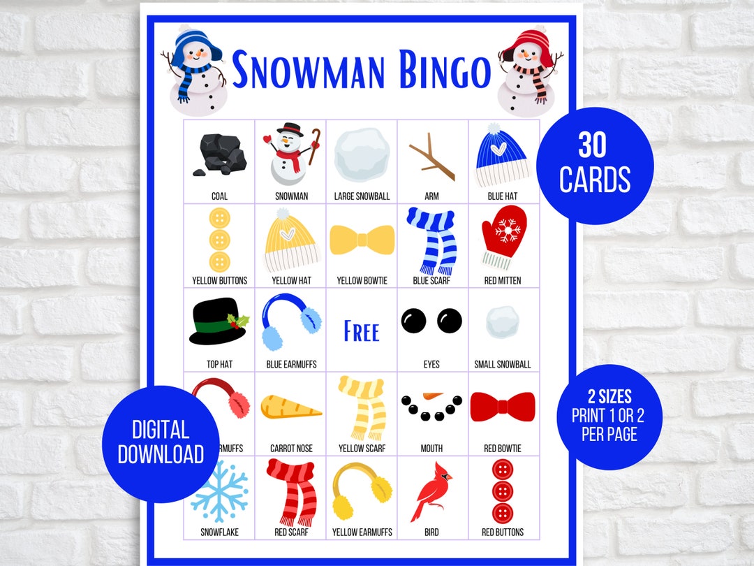 Snowman Bingo, 30 Printable Snowman Bingo Cards, Winter Bingo, Winter ...