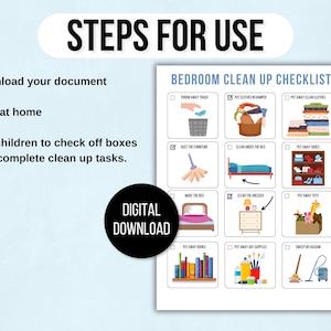 Kids Cleaning Checklist with Pictures, Kids Tidying Checklists, Kids Chore Chart, Kids Chore List, Kids Daily Routines, Kids Weekly Chores