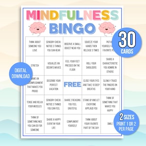 Mindfulnessbingo, 30 mindfulnessbingokaarten voor kinderen, dankbaarheidsbingo, mindfulness-activiteit, mindfulnessspel, counselingbingo