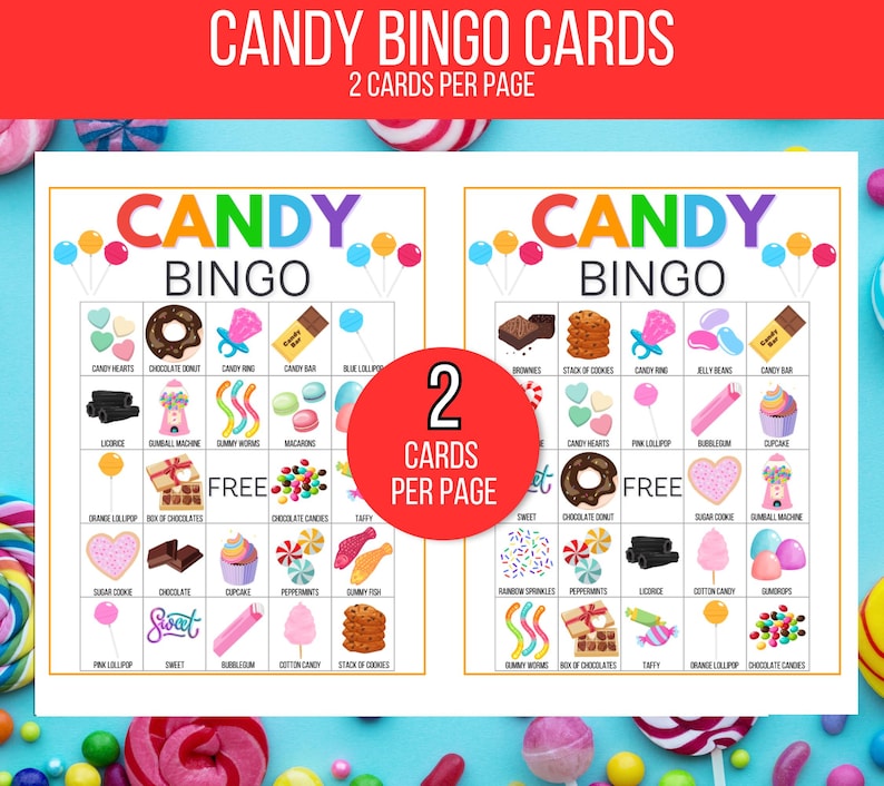 Candy Bingo, 30 Printable Candy Bingo Cards, Sweet Treats Bingo, Candy Activity, Candy Game, Candy Themed Birthday Party, Candy Printable