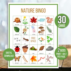 Bingo da Natureza, 30 Cartões de Bingo da Natureza para Imprimir, Jogo de Festa da Natureza, Bingo de Caminhada na Natureza, Bingo de Acampamento, Caça ao Tesouro da Natureza, Jogo da Natureza