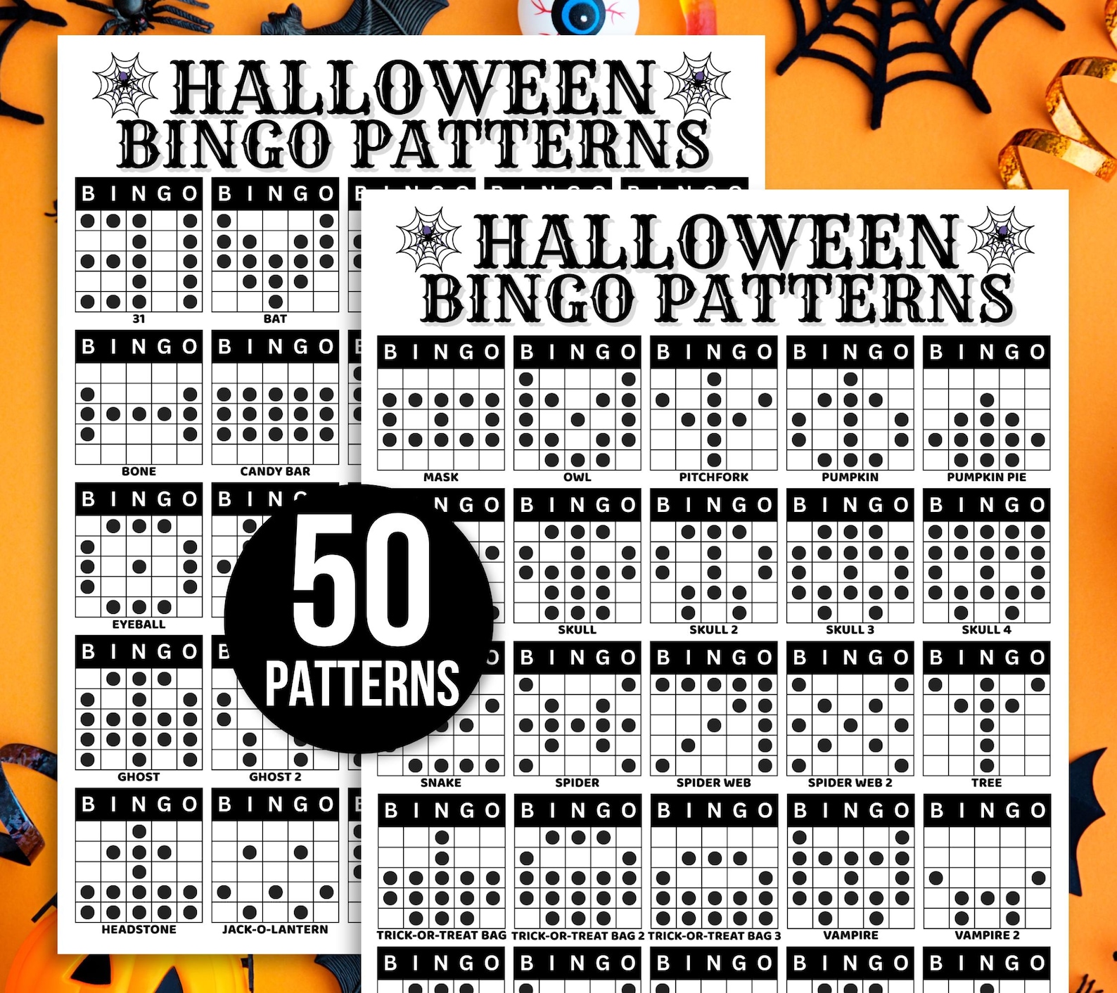 Halloween Bingo Patterns, 50 Halloween Bingo Patterns, Bingo Patterns ...