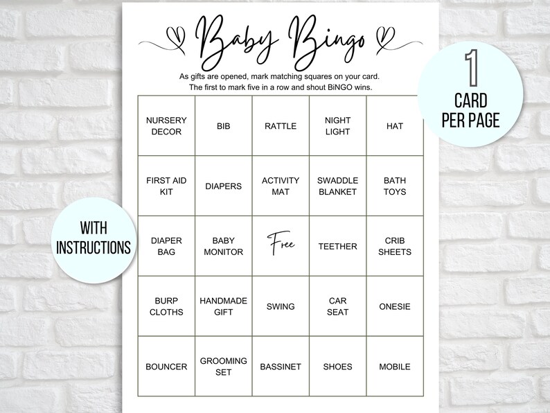 60 Baby Shower Bingo Cards, Unique Prefilled Baby Bingo Game Cards, Baby Gift Bingo Cards, Baby Shower Bingo Game, Minimalist Baby Bingo image 2