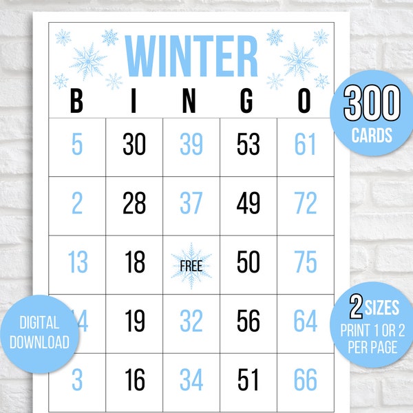 300 Winter Bingo Cards, 1, 2, or 4 Per Page, Winter Party Game, Winter Activity, Winter Game, Carte Bingo for Kids, Printable Winter Bingo