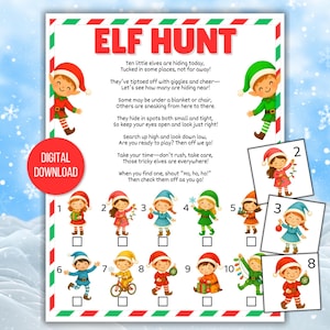 Christmas Scavenger Hunt, Elf Hunt Game, Christmas Treasure Hunt, Christmas Hunt Printable, Christmas Game for Kids, Elf Scavenger Hunt Game