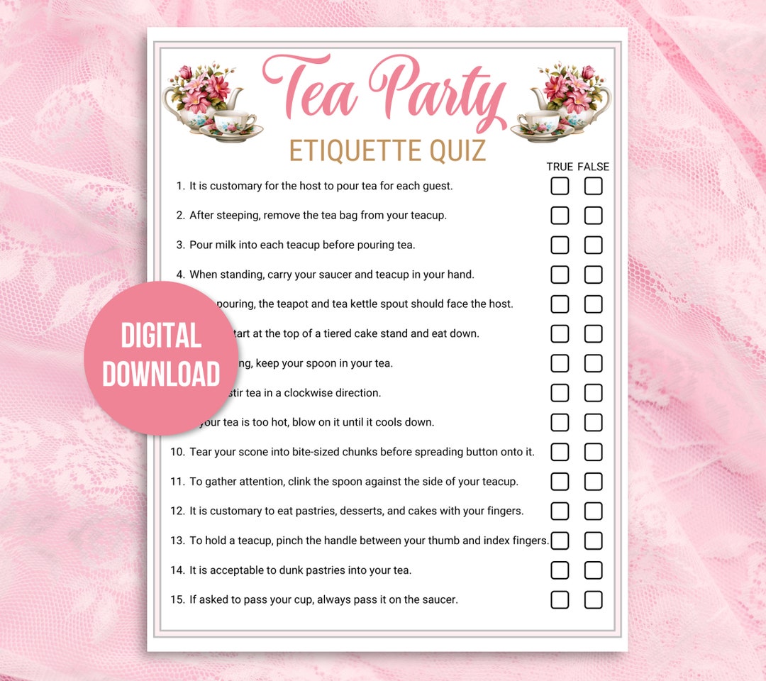 Tea Party Etiquette Game Printable, Tea Etiquette Game, Tea Party ...