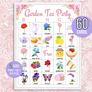 Tea Party Bingo, 60 Printable Tea Party Bingo Cards, Tea Party Game, Tea Party Activity, Birthday or Bridal Shower Bingo, Garden Tea Party