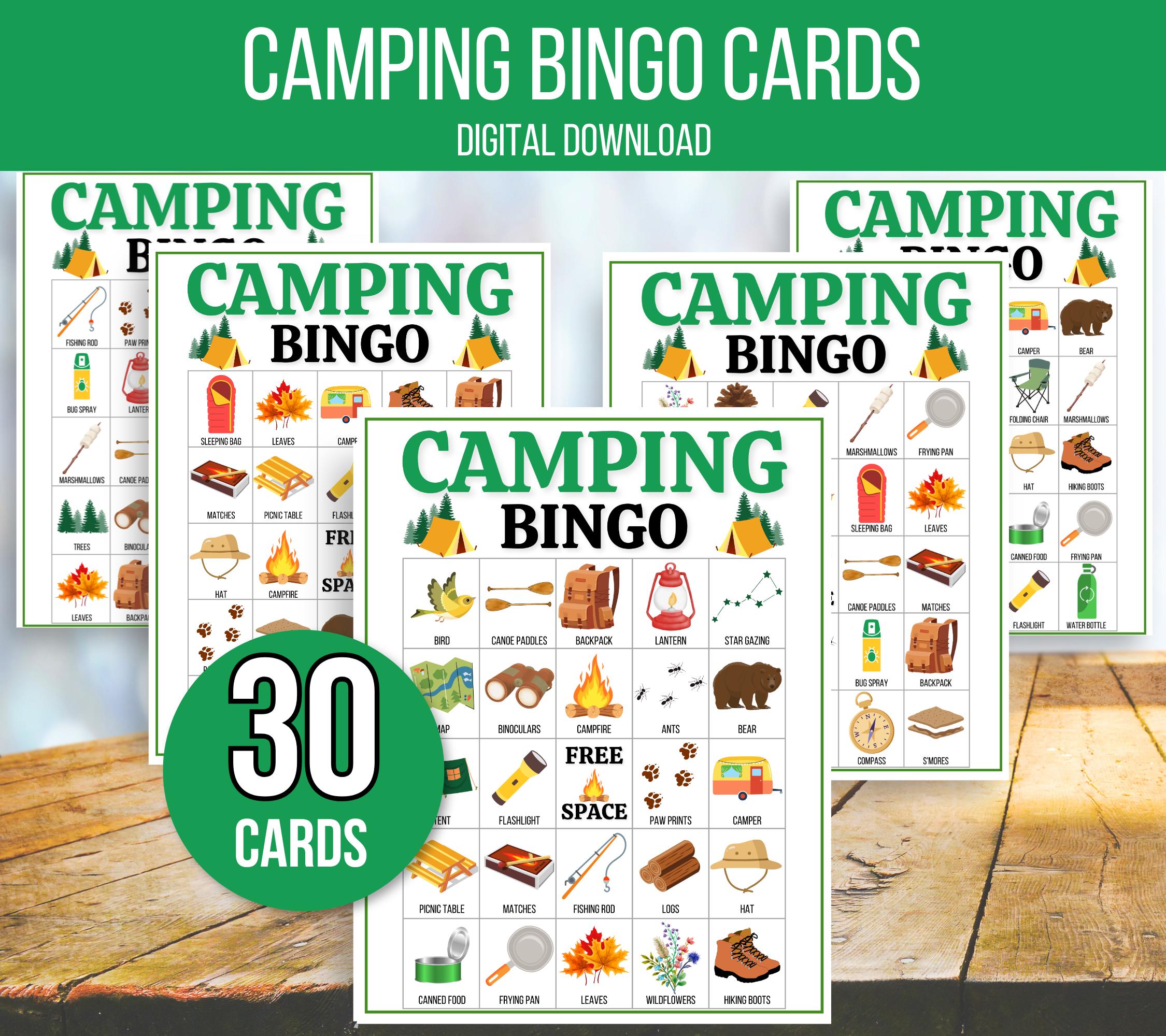 Camping Bingo, 30 Printable Camping Bingo Cards, Camping Game, Camping ...
