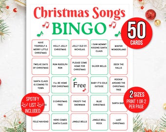 Christmas Song Bingo, 50 Printable Christmas Song Bingo Cards, Christmas Music Bingo, Christmas Bingo, Christmas Party Game, Holiday Bingo