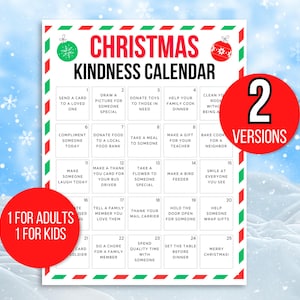 Calendário de Atos de Bondade de Natal, Calendário do Advento para Crianças e Adultos, Desafio de Bondade, Contagem Regressiva de Natal, Calendário de 25 Dias de Bondade