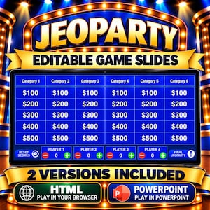 Editable Jeoparty Template, PowerPoint Jeoparty Game, Jeoparty Template, Jeoparty Customizable Game, Virtual Party Game, Powerpoint Jeoparty
