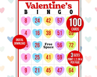 Valentine's Day Bingo, 100 Valentine's Day Bingo Cards, Valentine's Activity, Kids Valentine's Party Game, Valentine's Classroom Activity