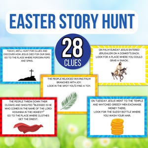 Easter Story Treasure Hunt, Religious Easter Scavenger Hunt, Christian Easter Treasure Hunt, Easter Story Scavenger Hunt, Easter Story Clues