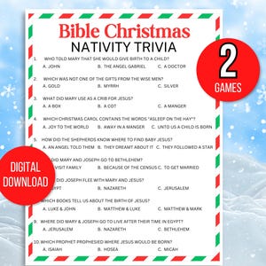 Christmas Bible Trivia Game, Church Christmas Party Game, Fun Christmas Game, Printable Christmas Game, Bible Christmas Game, Church Party