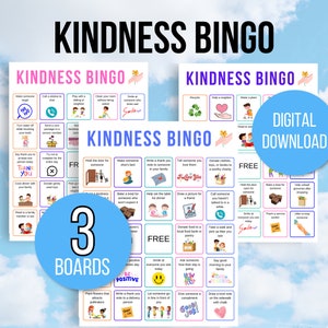 Freundlichkeits Bingo, 3 Freundlichkeit Bingo Karten, Taten der Freundlichkeit Bingo, Kindheit Herausforderung, Freundlichkeit Aktivität, Freundlichkeit Spiel, Freundlichkeit Projekt