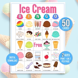 Bingo à la crème glacée, 50 cartes de bingo à crème glacée imprimables, Anniversaire de crème glacée, Jeu de fête de crème glacée, Fête d&#39;anniversaire de crème glacée, Imprimable crème glacée