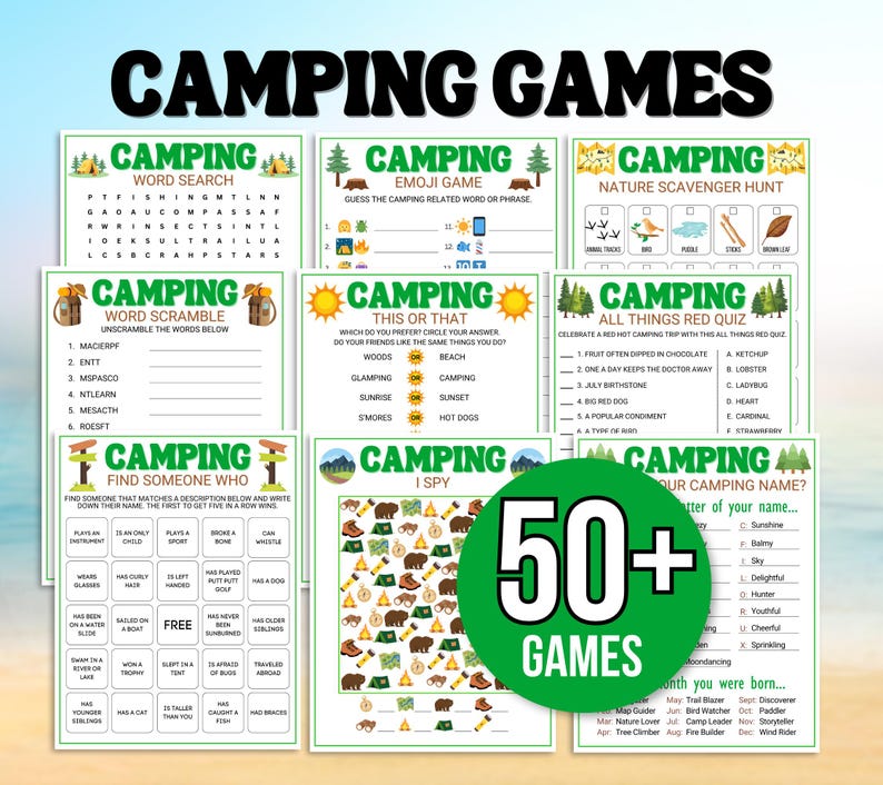 Camping Games, Camping Party Games, Camping Activities, Camping Games for Kids, Camping Printable, Camping Activities, Camping Games Bundle