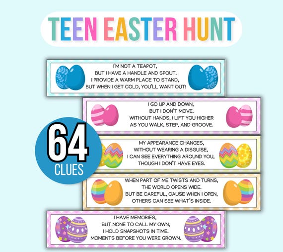 Easter Treasure Hunt For Teens and Tweens, Adult Easter Hunt, Treasure Hunt Easter Clues, Easter Egg Hunt for Teens, Teen Easter Hunt
