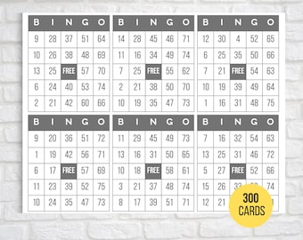 300 Bingo Cards, 6 Per Page, Fun Party Game, Classroom Activity, Bingo Game for Kids, Kids' Printable Bingo Game, 6 Gray Carte Bingo Cards