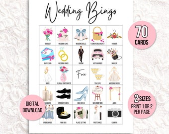 Wedding Bingo Cards, 70 Wedding Bingo Game Cards, Bridal Shower Bingo Game, Wedding Game Idea,  Wedding Reception Game, Couple's Bingo Game