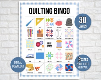 Quilt Bingo, 30 Printable Quilt Bingo Cards, Quilting Bingo, Quilting Party, Quilt Game, Quilt Bingo Game, Quilt Club Game, Quilt Retreat