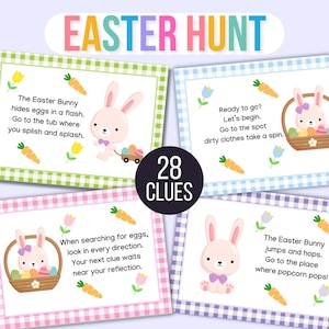 Indoor Easter Scavenger Hunt for Kids, Indoor Treasure Hunt For Kids, Kids Easter Scavenger Hunt, Treasure Hunt Easter Clues, Easter Hunt