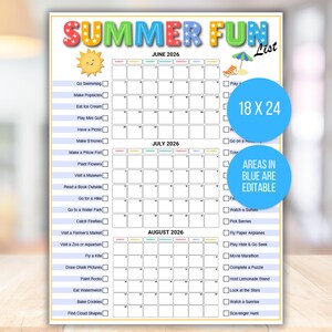 Editable Summer Calendar Poster, Summer Bucket List, Summer Checklist, Summer Break Ideas, Summer Activities, Kids Summer Calendar, Summer