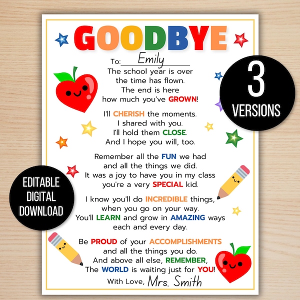 Grade R Goodbye Goodbye Cards for Kids - Etsy