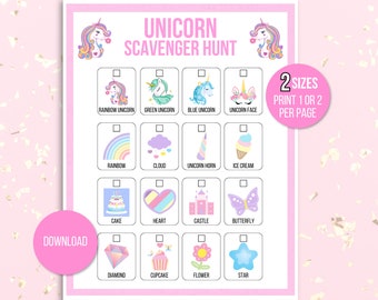 Unicorn Scavenger Hunt, Printable Unicorn Party Game, Unicorn Birthday, Unicorn Themed Game, Unicorn Birthday Party, Unicorn Printable