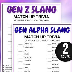 Teen Slang Trivia Game, Gen Alpha Game, Gen Alpha Slang Game, Gen Alpha Pop Culture Quiz, Fun Gen Z Printable, Gen Z Trivia, Gen Z Party