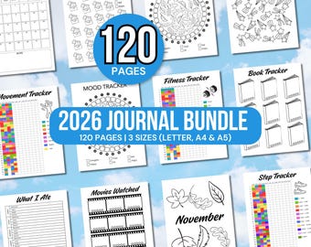2026 Bullet Journal Tracker Bundle, Yearly Trackers Bundle, Bullet Tracker Journal, Printable Bullet Journal Trackers, Bullet Journal