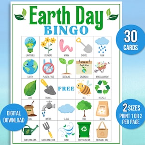 Earth Day Bingo, Earth Day Game, Earth Day Party Activity, Earth Day Printable, Earth Day Party Game, Earth Day Party Game for Kids & Adults