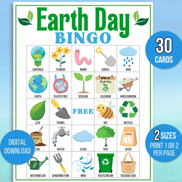 Bingo du Jour de la Terre, Jeu du Jour de la Terre, Activité de fête pour le Jour de la Terre, Imprimable Jour de la Terre, Jeu de fête du Jour de la Terre, Jeu de fête du Jour de la Terre pour enfants et adultes