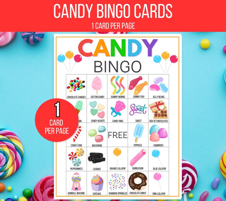 Candy Bingo, 30 Printable Candy Bingo Cards, Sweet Treats Bingo, Candy Activity, Candy Game, Candy Themed Birthday Party, Candy Printable