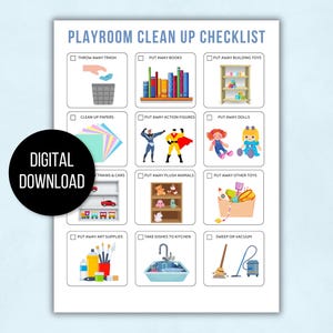 Kids Cleaning Checklist with Pictures, Kids Tidying Checklists, Kids Chore Chart, Kids Chore List, Kids Daily Routines, Kids Weekly Chores