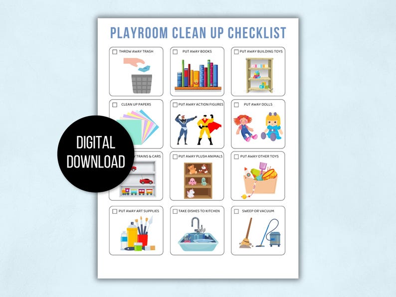 Kids Cleaning Checklist with Pictures, Kids Tidying Checklists, Kids Chore Chart, Kids Chore List, Kids Daily Routines, Kids Weekly Chores