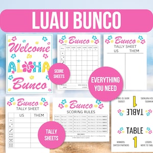 Luau Bunco Score Sheet, Luau Bunco, Aloha Bunco, Hawaiian Bunco, Bunco Scorecards, Bunco Game Rules, Bunco Table Numbers, Luau Bunco Game