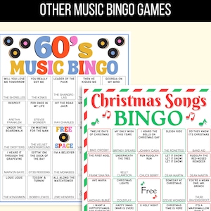 70s, 80s, 90s Music Bingo, Decades of Hits Bingo, 70s to 90s Bingo, 70s Music Bingo, 80s Music Bingo, 90s Music Bingo, 50 Music Bingo Cards