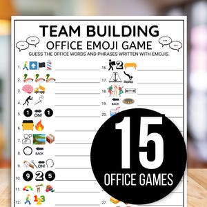 オフィスゲーム、チームビルディングゲーム、オフィス絵文字ゲーム、同僚ゲーム、ハッピーアワーオフィスパーティー、印刷可能なチームビルディングゲーム、ワークパーティー