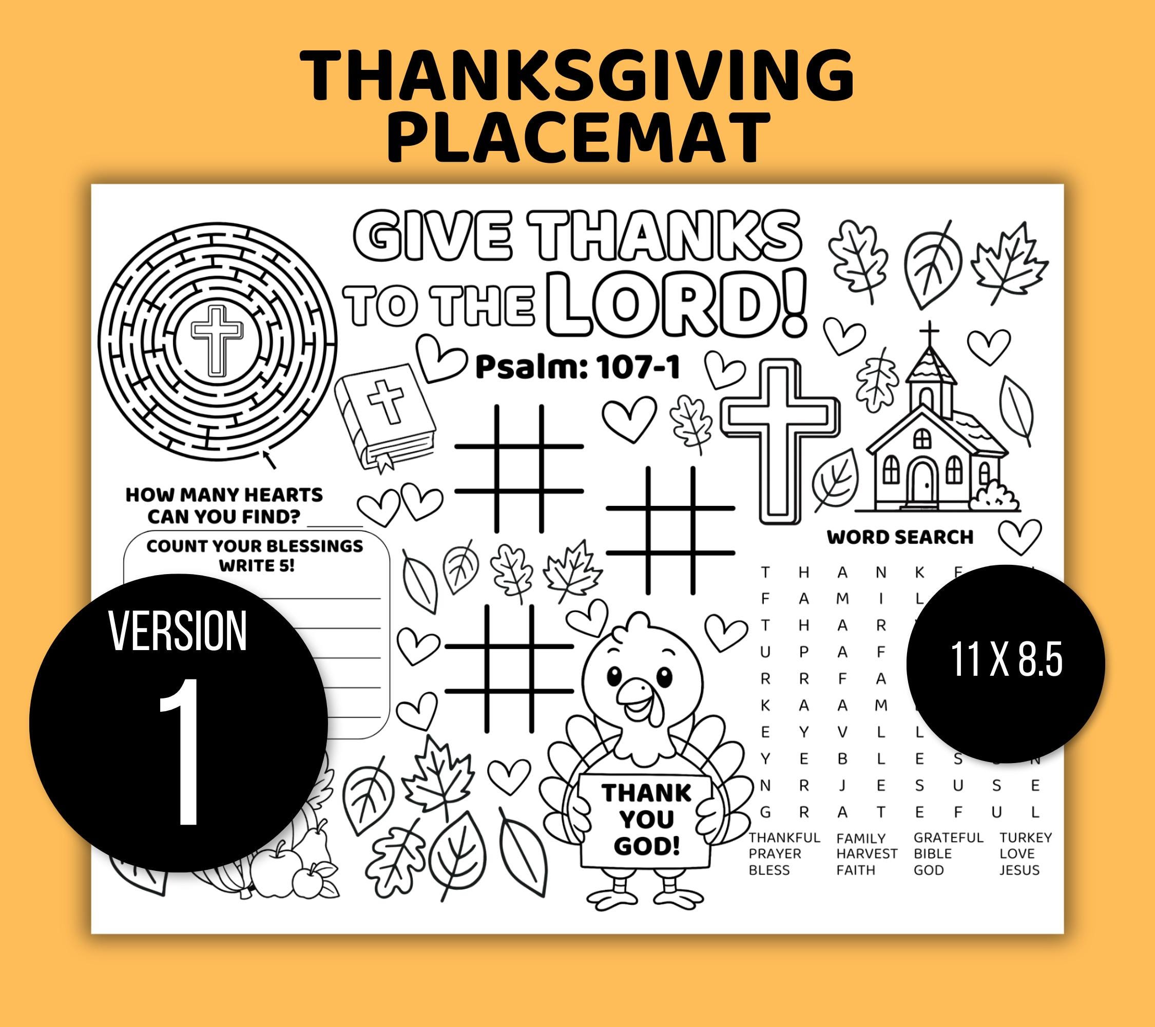 Thanksgiving Bible Activity Placemat Printable, Bible Coloring Page ...