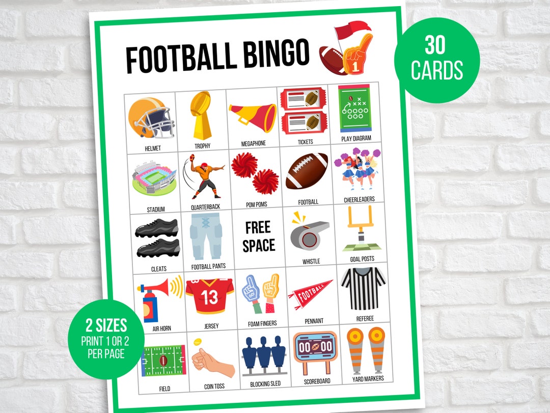 Football Bingo 30 Unique Printable Football Bingo Cards - Etsy