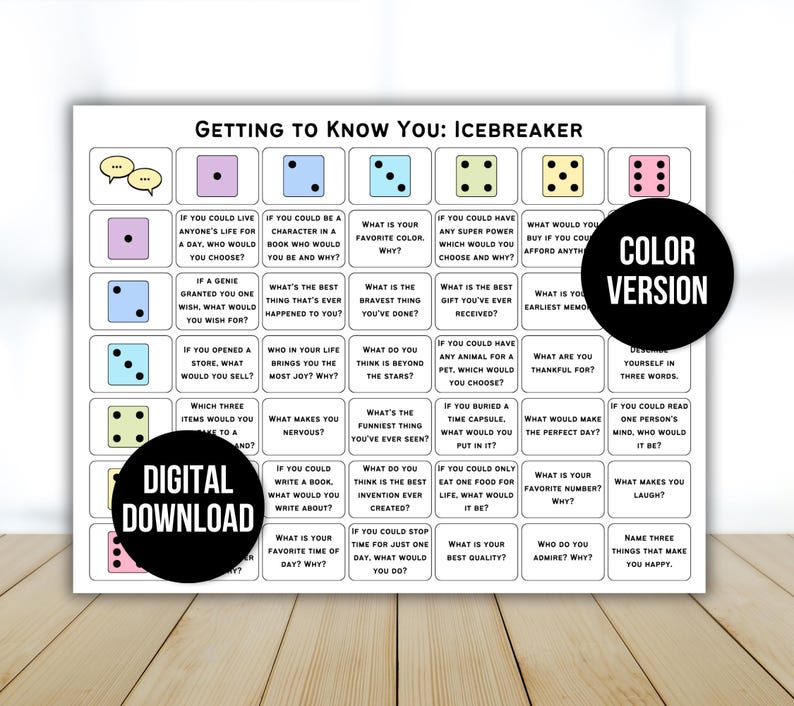 Icebreaker Game, Icebreaker Activity, Team Building Game, Table Talk Dice, Roll and Tell Game, Getting to Know You Game, Icebreaker Question