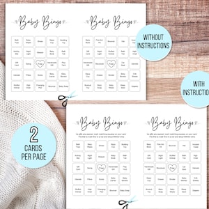 100 Baby Shower Bingo Cards, Unique Prefilled Baby Bingo Game Cards, Baby Gift Bingo Cards, Baby Shower Bingo Game, Minimalist Baby Bingo