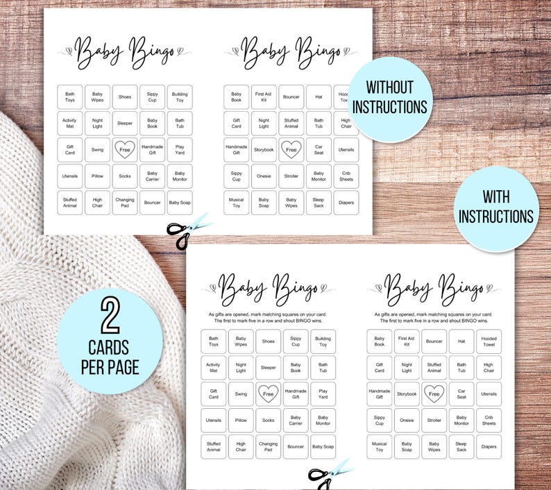 100 Baby Shower Bingo Cards, Unique Prefilled Baby Bingo Game Cards, Baby Gift Bingo Cards, Baby Shower Bingo Game, Minimalist Baby Bingo