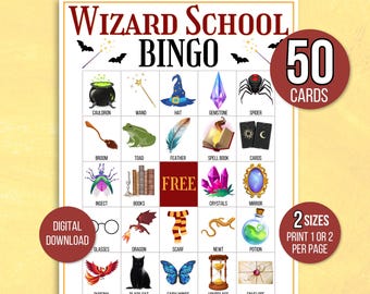 Wizard Bingo, 50 Wizard Bingo Cards, Wizard Party Game, Magic School Bingo, Kids Wizard Party Game, Wizard Classroom Activity, Wizard Games
