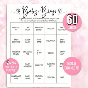 Baby Girl Bingo, 60 Baby Girl Bingo Cards, Baby Girl Bingo Game, Baby Shower Bingo, Baby Sprinkle Game, Prefilled Baby Bingo Cards