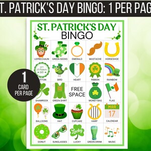 St. Patrick's Day Bingo, 30 St. Patrick's Bingo Cards, St. Patrick's Day Game, St. Paddy's Game for Kids, St. Patrick's Day Party Game