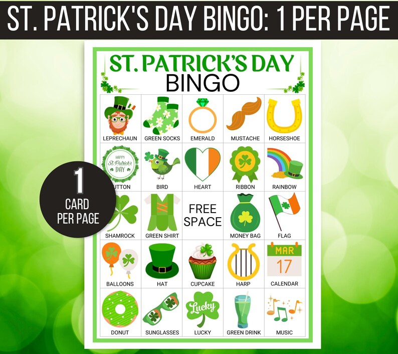 St. Patrick's Day Bingo, 30 St. Patrick's Bingo Cards, St. Patrick's Day Game, St. Paddy's Game for Kids, St. Patrick's Day Party Game