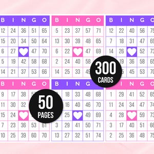 300 kartek bingo na Walentynki, 6 na stronę, zabawna gra na Walentynki, aktywność na Walentynki, gra bingo na Walentynki dla dzieci, do druku dla dzieci